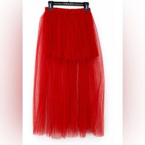 H&M Red Maxi Tulle Skirt size US 4/EU 34 pleated lightweight lined